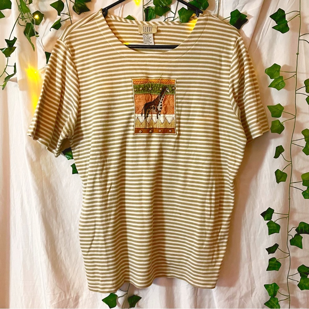1983 TEDDI - L | Vintage Striped Giraffe Cute Animal Button Green Cotton Blend